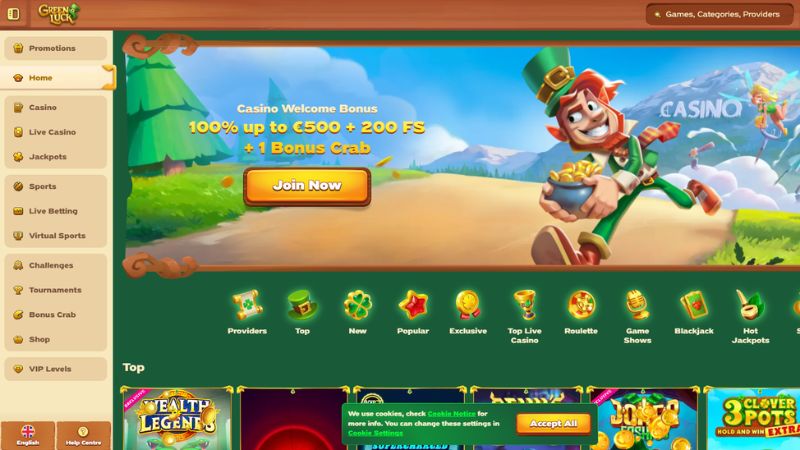 GreenLuck Casino screenshot a bonus bez vkladu